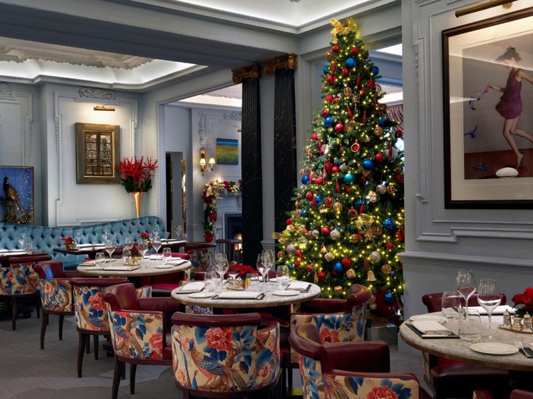 The Stafford London Christmas Decorations - Afternoon Tea Serving Area with Christmas Tree