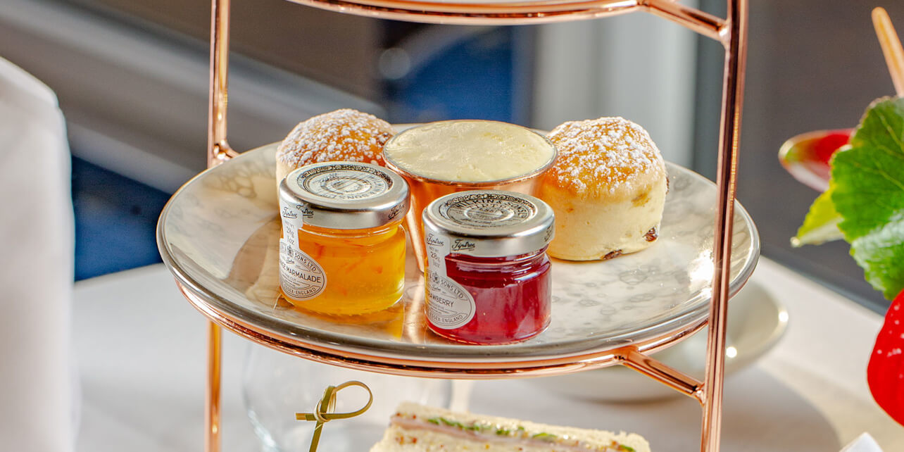 Afternoon Tea at Sunborn, London - scones served with clotted cream and jam