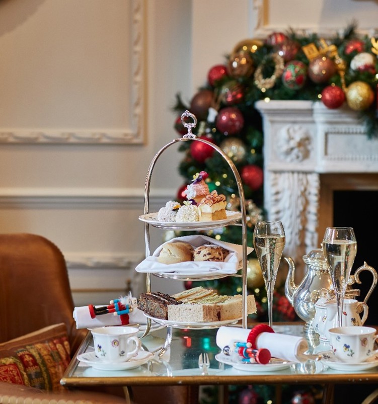 Festive Afternoon Tea and Christmas Decorations at The Egerton House Hotel - Afternoon Tea and Fireplace Garland