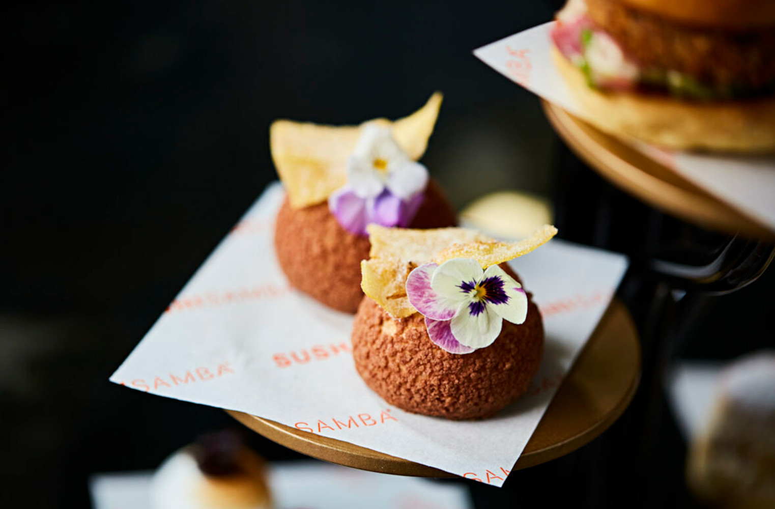 SUSHISAMBA Covent Garden Chocolate Cream Puffs with Caramlised Banana